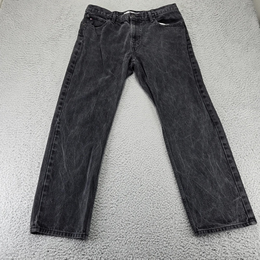 Tommy Hilfiger Jeans Mens 34x30 Black Denim Straight Droite Mid Rise